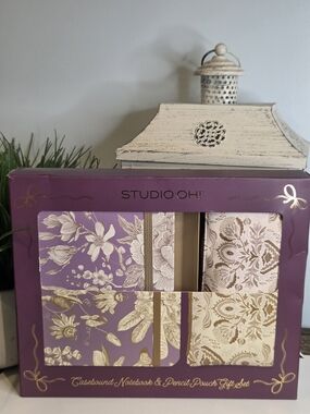 Studio Purple & Cream Floral Casebound Notebook and Pencil Pouch Gift Set